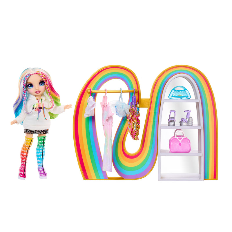 RAINBOW HIGH Amaya's Rainbow Closet Playset - con Muñeca Exclusiva Rainbow, Moda, Zapatos, Bolsos, Perchas, Perchero, Estanterías, Regalo Divertido para Niños Mayores de 4 Años