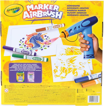 CRAYOLA Marker Airbrush | Turn Markers into Colourful Spray Art! | Includes 8 Washable Markers & Stencils for Kids Ages 6+