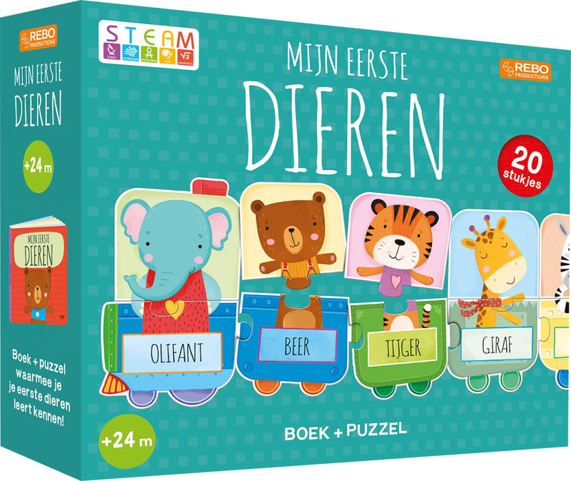 Rebo Publishers - Boek en Puzzel - Mijn Eerste Dieren