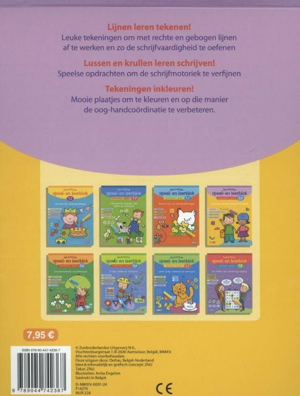 3de kleuterklas; Groep 2; 5-6 jaar: Rechte lijnen - gebogen en gebroken lijnene - lussen en krullen - cijfers en letters (Reuzeleuk speel- en leerblok: voorbereidende schrijfoefeningen