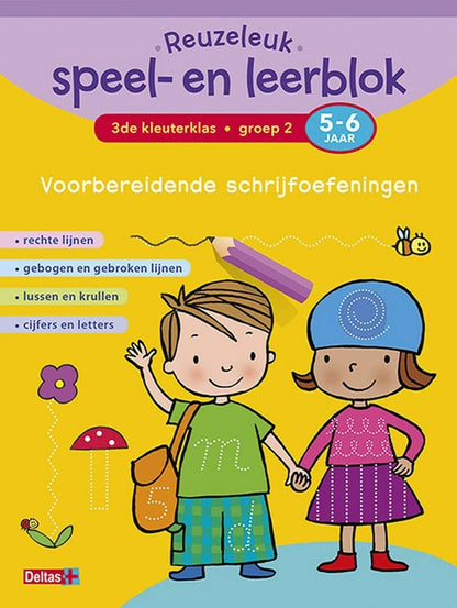 3de kleuterklas; Groep 2; 5-6 jaar: Rechte lijnen - gebogen en gebroken lijnene - lussen en krullen - cijfers en letters (Reuzeleuk speel- en leerblok: voorbereidende schrijfoefeningen