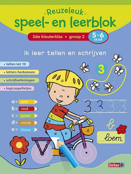 3de kleuterklas; groep 2; 5-6 jaar: Tellen tot 10 - letters herkennen - schrijfoefeningen - logicaspelletjes (Reuzeleuk speel- en leerblok
