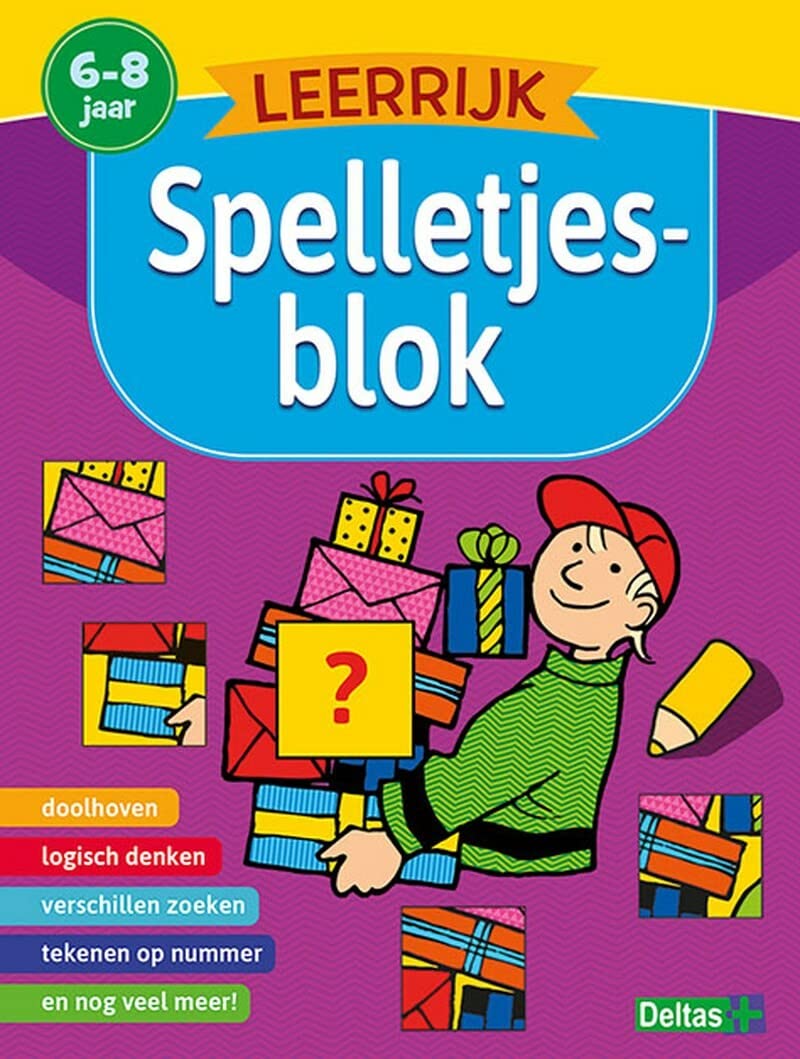 Leerrijk spelletjesblok (6-8 j.): doolhoven - logisch denken - verschillen zoeken - tekenen op nummer en nog veel meer!