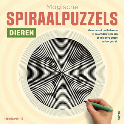 Magische spiraalpuzzels - Dieren: Kleur de spiraal helemaal in en ontdek welk dier er in ierdere puzzel verborgen zit!