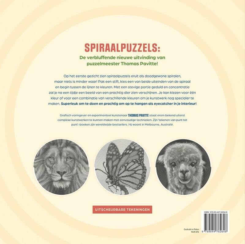 Magische spiraalpuzzels - Dieren: Kleur de spiraal helemaal in en ontdek welk dier er in ierdere puzzel verborgen zit!