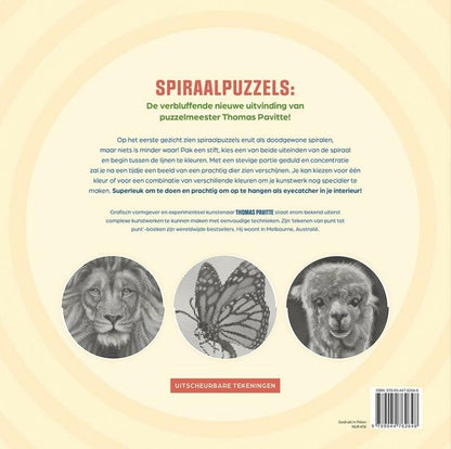 Magische spiraalpuzzels - Dieren: Kleur de spiraal helemaal in en ontdek welk dier er in ierdere puzzel verborgen zit!