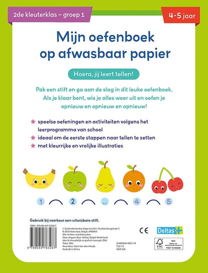 Mijn oefenboek op afwasbaar papier Eerste telspelletjes (4-5 j.): Oefenen, uitwissen en opnieuw beginnen!