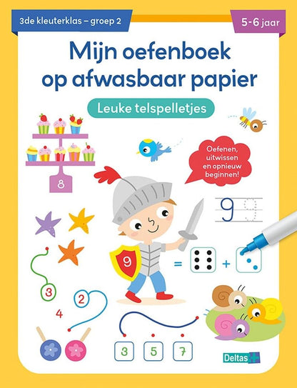 Mijn oefenboek op afwasbaar papier Leuke telspelletjes (5-6 j.): Oefenen, uitwissen en opnieuw beginnen!