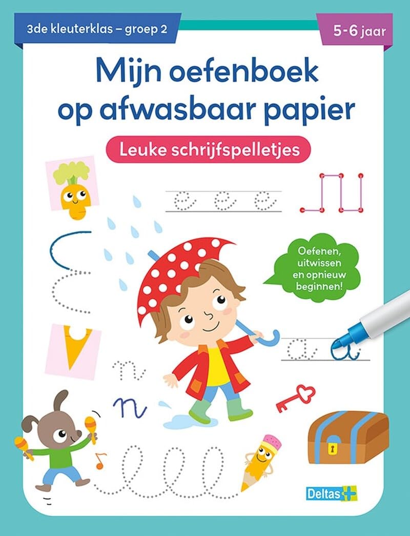Mijn oefenboek op afwasbaar papier Leuke schrijfspelletjes (5-6 j.): Oefenen, uitwissen en opnieuw beginnen!