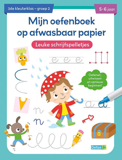 Mijn oefenboek op afwasbaar papier Leuke schrijfspelletjes (5-6 j.): Oefenen, uitwissen en opnieuw beginnen!