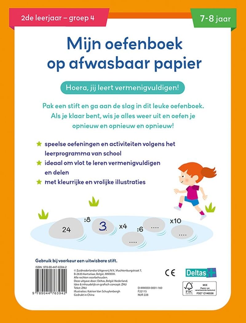 Mijn oefenboek op afwasbaar papier Tafels van vermenigvuldiging (7-8 j.): Oefenen, uitwissen en opnieuw beginnen!