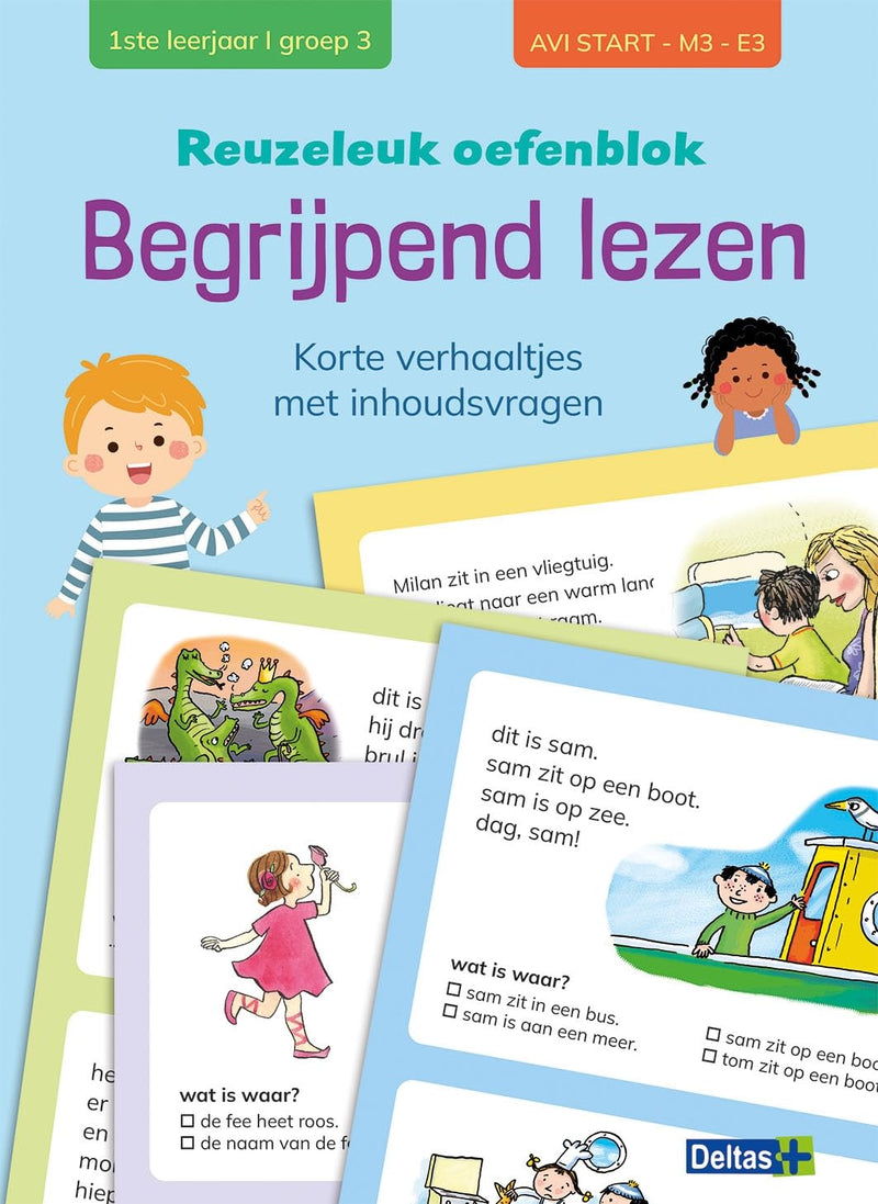 Reuzeleuk oefenblok begrijpend lezen (AVI start - M3 - E3): Korte verhaaltjes met inhoudsvragen (Reuzeleuk oefenblok begrijpend lezen: Korte verhaaltjes met inhoudsvragen