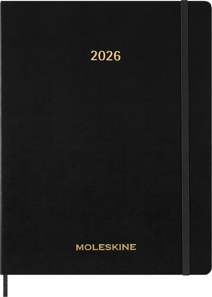 Moleskine Essential Planner 2025-2026, 15-Month Vertical Weekly Diary with Daily Time Slots, Flexible Cover, Black Color, XXL Size 23.5x28.14