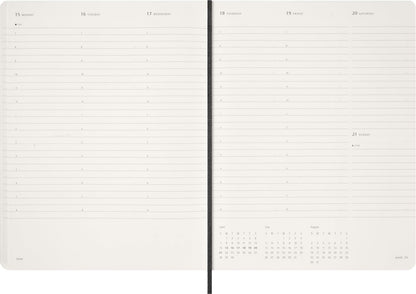 Moleskine Essential Planner 2025-2026, 15-Month Vertical Weekly Diary with Daily Time Slots, Flexible Cover, Black Color, XXL Size 23.5x28.14