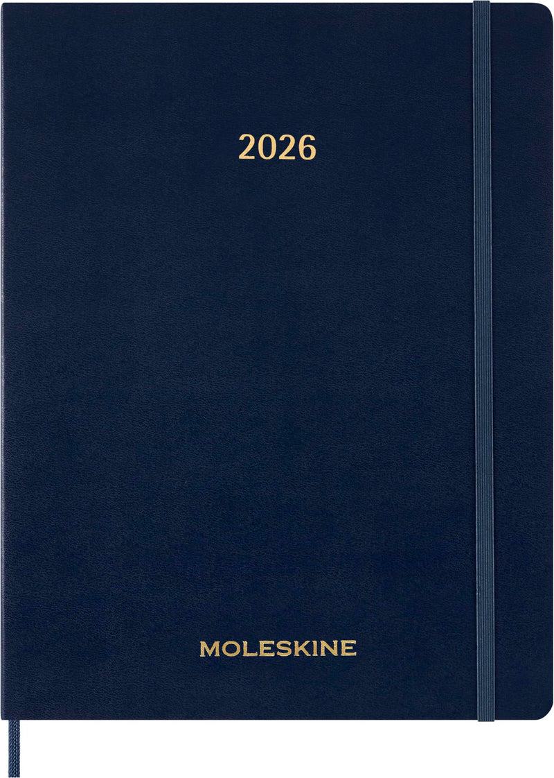 Moleskine Essential Planner 2025-2026, 15-Month Vertical Weekly Agenda, With Daily Time Slots, Flexible Cover, Blue Color, XXL Size 23.5x28.14