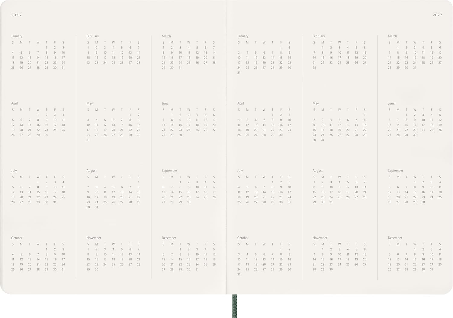 Moleskine Essential Planner 2025-2026, 15-Month Vertical Weekly Agenda, With Daily Time Slots, Flexible Cover, Myrtle Green Color, XXL Size 23.5x28.14