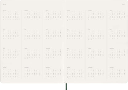 Moleskine Essential Planner 2025-2026, 15-Month Vertical Weekly Agenda, With Daily Time Slots, Flexible Cover, Myrtle Green Color, XXL Size 23.5x28.14
