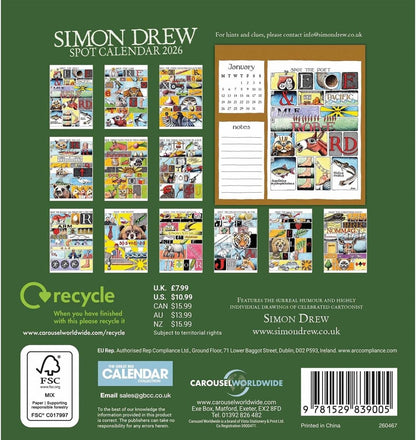 Carousel Worldwide, Simon Drew 2026 Easel Desk Calendar