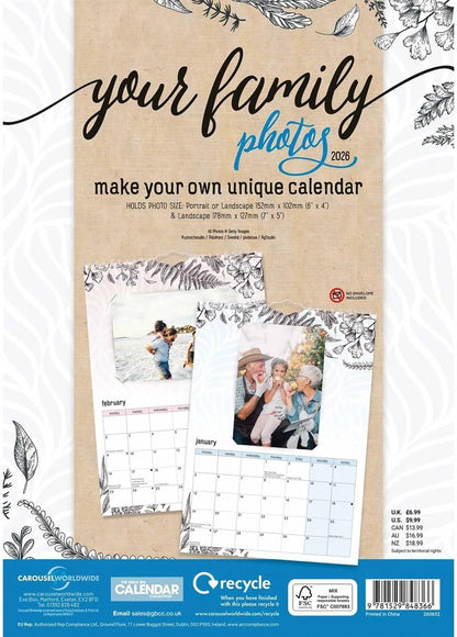 Carousel Worldwide, Your Family Photos 2026 A4 Wall Calendar