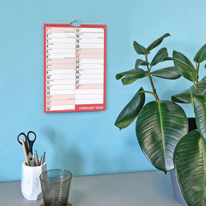 Carousel Worldwide, Red & Black Monthly Engagement Portrait 2026 A4 Wall Calendar