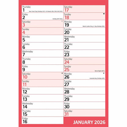 Carousel Worldwide, Red & Black Monthly Engagement Portrait 2026 A4 Wall Calendar