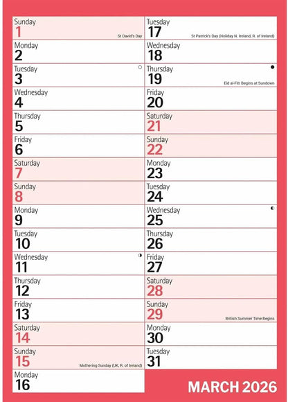 Carousel Worldwide, Red & Black Monthly Engagement Portrait 2026 A4 Wall Calendar