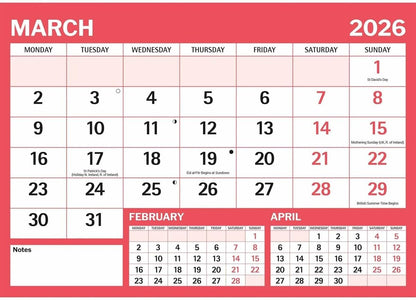 Carousel Worldwide, Red & Black Large Boldtype Landscape 2026 A4 Wall Calendar