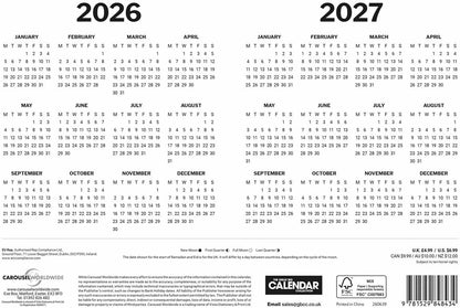 Carousel Worldwide, Red & Black Large Boldtype Landscape 2026 A4 Wall Calendar