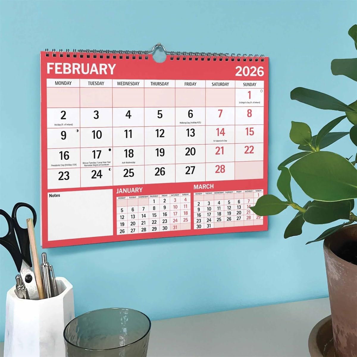 Carousel Worldwide, Red & Black Large Boldtype Landscape 2026 A4 Wall Calendar