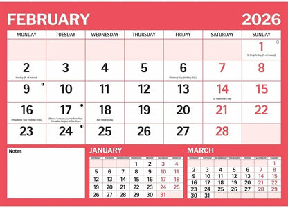Carousel Worldwide, Red & Black Large Boldtype Landscape 2026 A4 Wall Calendar