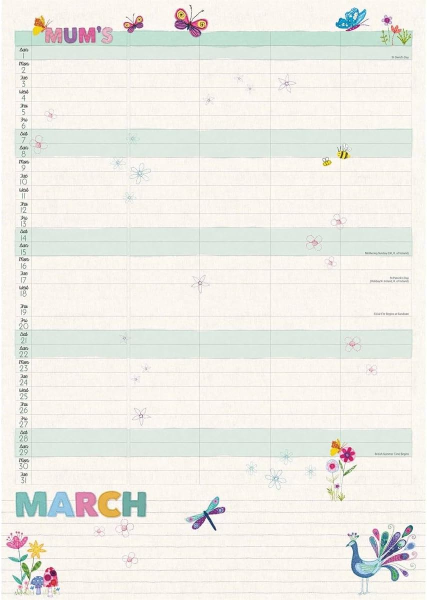 Carousel Worldwide, Mum's Fabric & Buttons 2026 A4 Wall Calendar Planner