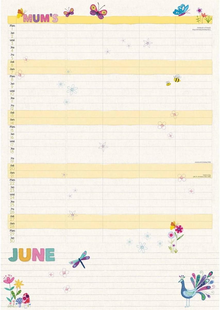 Carousel Worldwide, Mum's Fabric & Buttons 2026 A4 Wall Calendar Planner