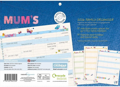 Carousel Worldwide, Mum's Fabric & Buttons 2026 A4 Wall Calendar Planner