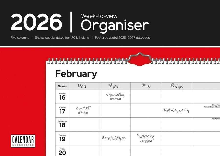 Carousel Worldwide, Essential Week-to-view 2026 A4 Wall Calendar Planner
