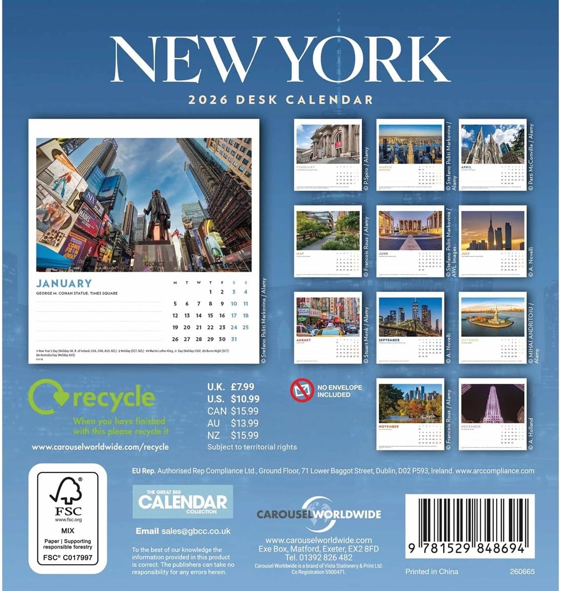 Carousel Worldwide, New York 2026 Easel Desk Calendar