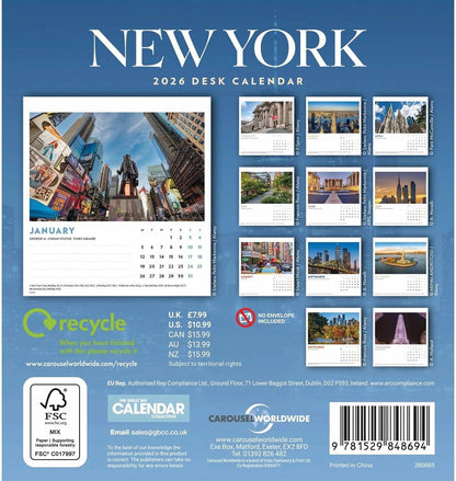 Carousel Worldwide, New York 2026 Easel Desk Calendar