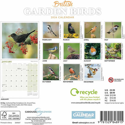 Carousel Worldwide, British Garden Birds 2026 Mini Wall Calendar