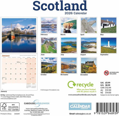 Carousel Worldwide, Scotland 2026 Mini Wall Calendar