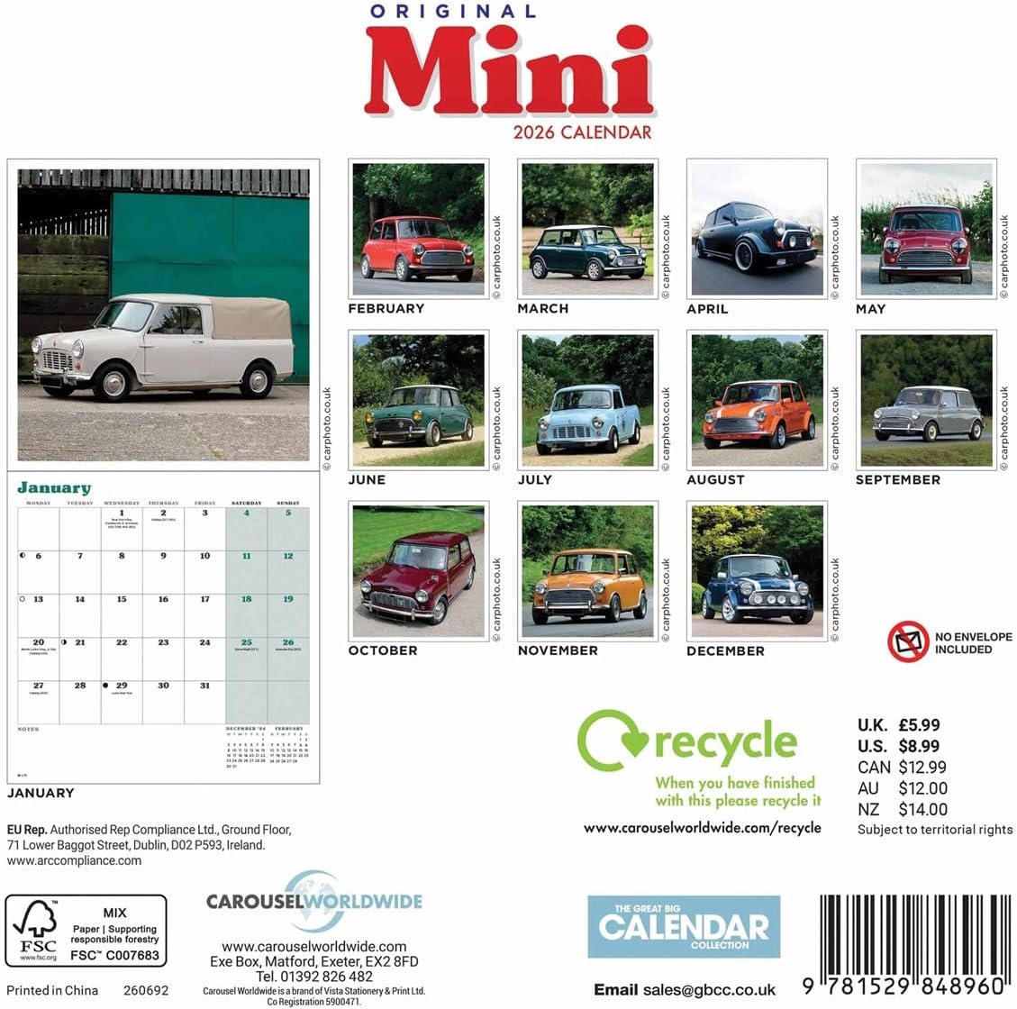 Carousel Worldwide, Mini Original 2026 Mini Wall Calendar