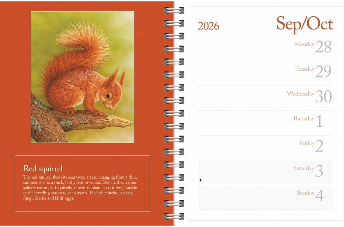 Carousel Worldwide British Wildlife in Art 2026 Deluxe Wire-O Diary Planner – Weekly & Monthly Organiser with Illustrated Designs
