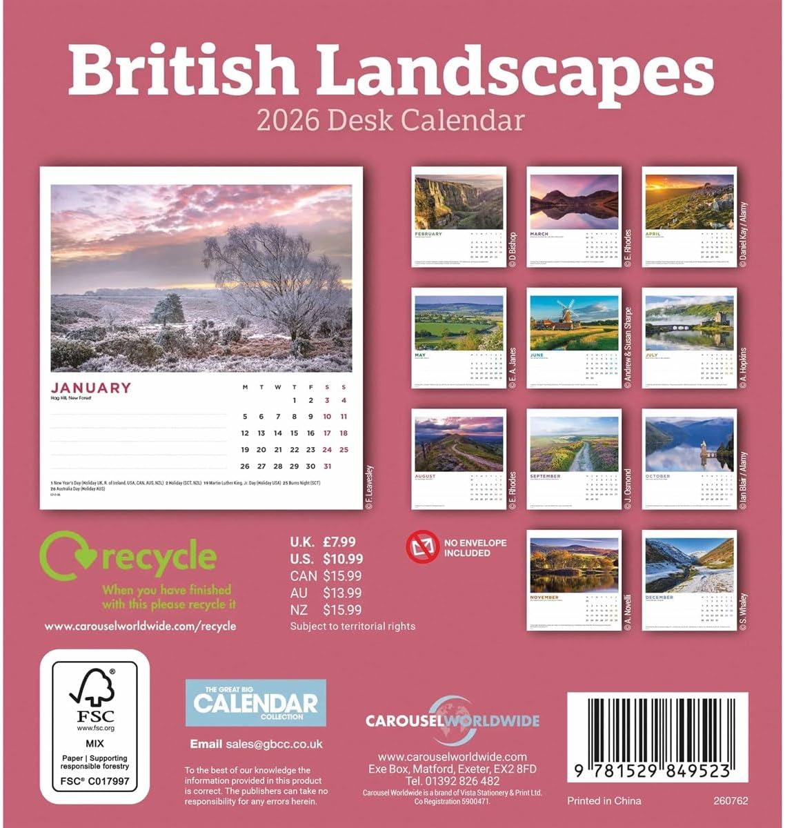 Carousel Worldwide, British Landscapes 2026 Desk Calendar