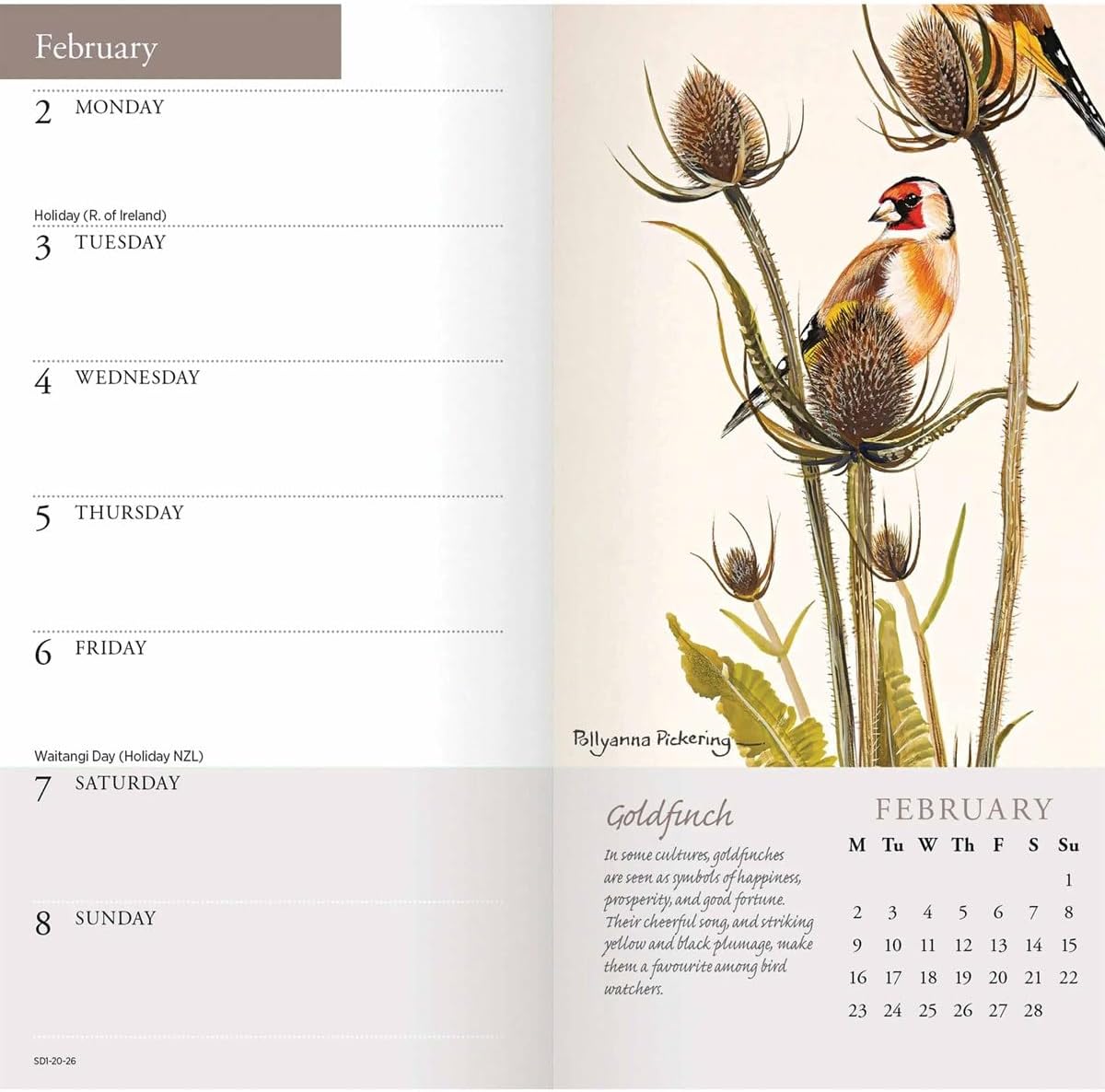 Carousel Worldwide Garden Birds by Pollyanna Pickering 2026 Slim Diary Planner – Week-to-View Pocket Diary, Illustrated Bird Cover, Organiser for Handbag or Jacket Pocket