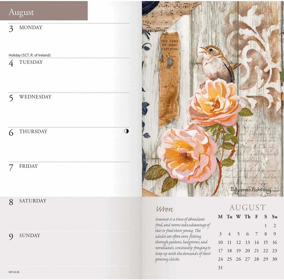 Carousel Worldwide Garden Birds by Pollyanna Pickering 2026 Slim Diary Planner – Week-to-View Pocket Diary, Illustrated Bird Cover, Organiser for Handbag or Jacket Pocket