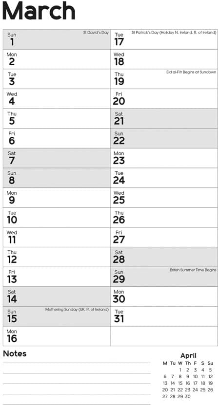 Carousel Worldwide, Essential Month-to-view 2026 Slim Wall Calendar