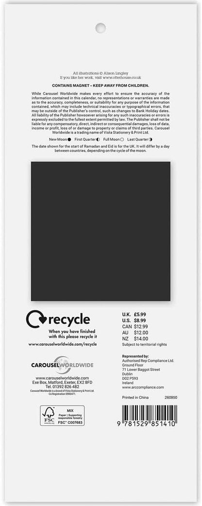 Carousel Worldwide, Alisons Animals 2026 Week-To-View Magnetic Calendar