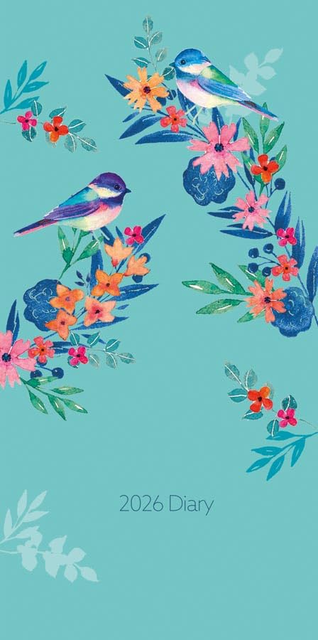 Carousel Worldwide Bird Floral 2026 Deluxe Slim Diary Planner – Week-to-View Pocket Diary, Elegant Bird & Flower Design, Organiser for Handbag or Jacket Pocket