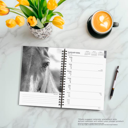 The BrownTrout Portrait Series: The Noble Horse | 2026 6 x 7.75 Inch Spiral-Bound Wire-O Weekly Engagement Planner Calendar | New Image Every Week | Pets Equestrian