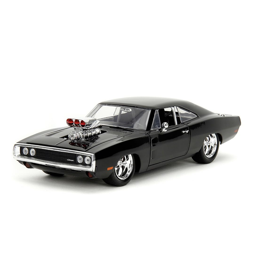 Jada Toys - Fast and Furious Auto Dom`s Dodge Charger Street (1:24, schwarz) - Modellauto 1970 Dodge Charger R/T aus Fast & Furious, Spielzeugauto aus Metall ab 8 Jahre mit Teilen zum Öffnen, 19cm