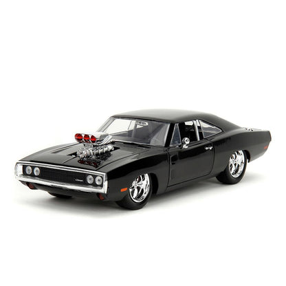 Jada Toys - Fast and Furious Auto Dom`s Dodge Charger Street (1:24, schwarz) - Modellauto 1970 Dodge Charger R/T aus Fast & Furious, Spielzeugauto aus Metall ab 8 Jahre mit Teilen zum Öffnen, 19cm