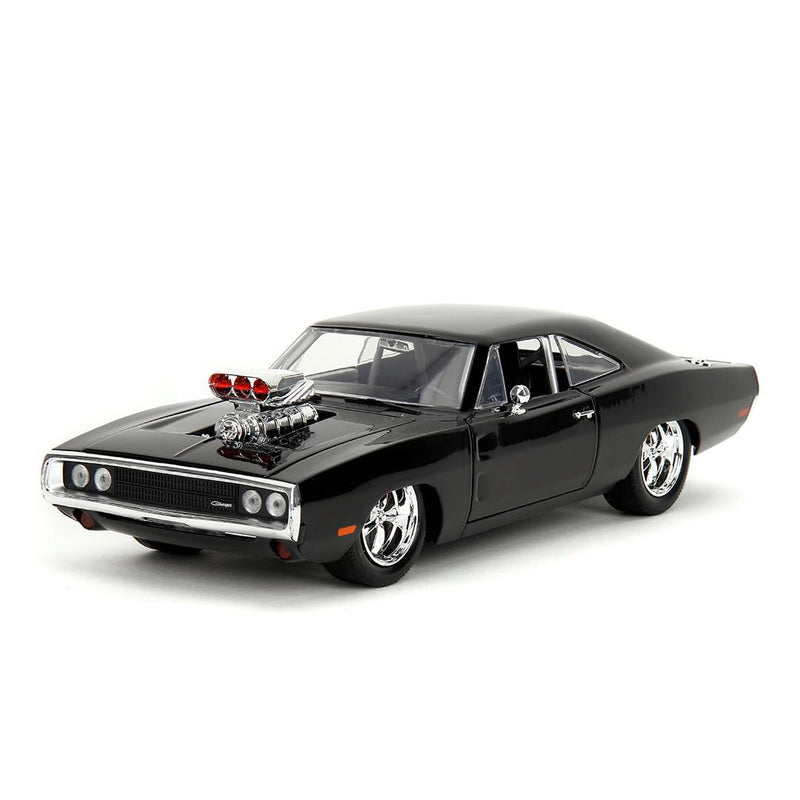 Jada Toys - Fast and Furious Auto Dom`s Dodge Charger Street (1:24, schwarz) - Modellauto 1970 Dodge Charger R/T aus Fast & Furious, Spielzeugauto aus Metall ab 8 Jahre mit Teilen zum Öffnen, 19cm